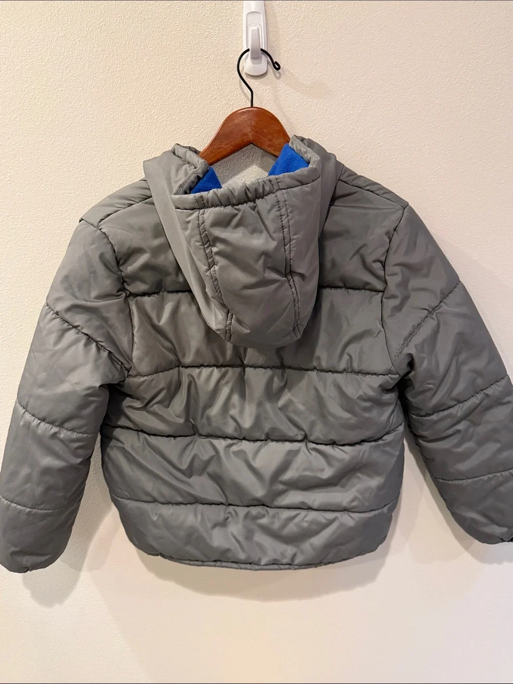 Carter's Gray Puffer Jacket with Blue Fleece Insulation and Hood